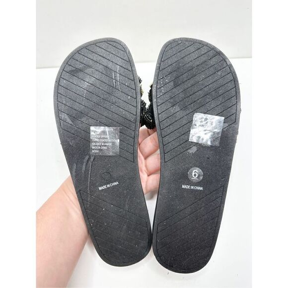 Anne Klein‎ Sandals Women 6 Black Journi Rhinestone Embellished Flat Slides - Picture 7 of 7